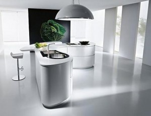 Dune kitchen island in white glossy lacquer