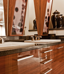 One of the vanities, in the Escala Building, in high gloss lacquer, over wood veneer