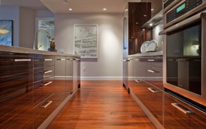 One of the modern kitchens, at the Escala building - ebony veneer, with a high gloss finish